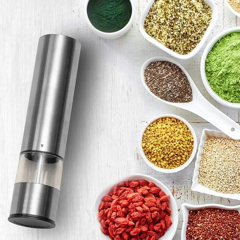 1PC Stainless Steel Electric Pepper Grinder Spices Sea Salt Kitchen Outdoor Barbecue Seasoning Coarser Adjustment Cooking Tools