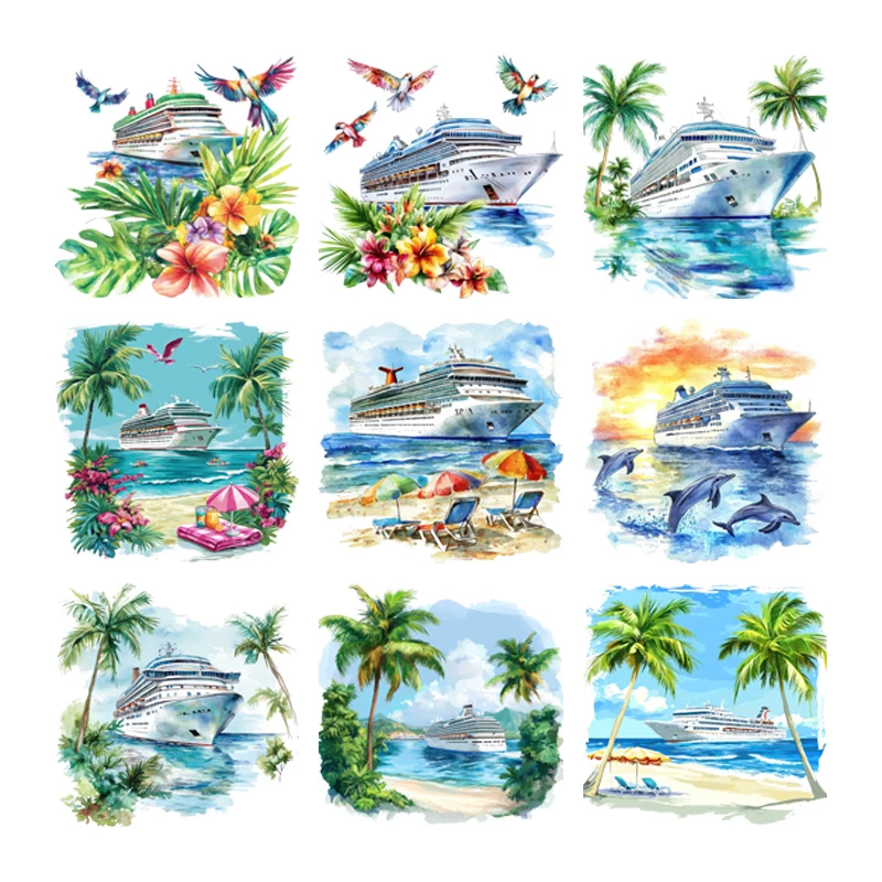 

OH SHIP Water Cruise Scenery heat transfer stickers patches thermocollant Ironing applications DIY Clothing Decoration Washable