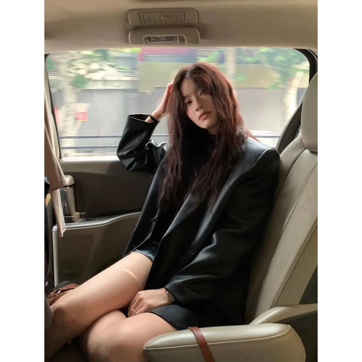 Herfst nieuwe zwarte retro PU-leren jas voor dames, losse, casual temperament high-end top voor dames