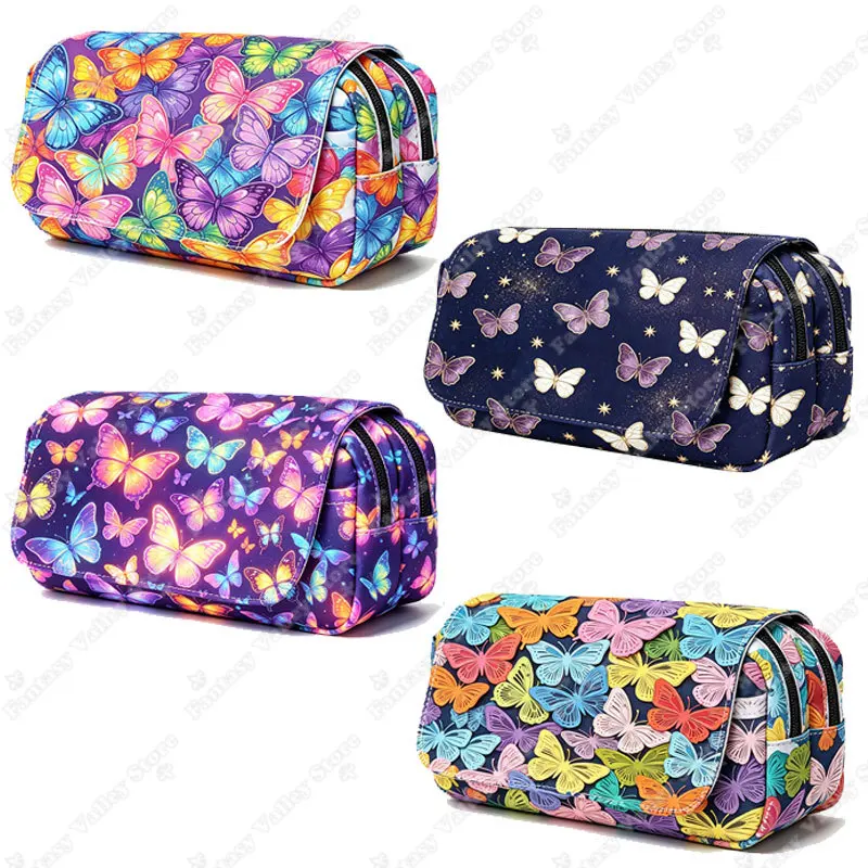 Colorful Floral Butterflies Print Women Cosmetic Case Oil Painting Butterfly Makeup Bag Pencil Case for Teenager School Supplies
