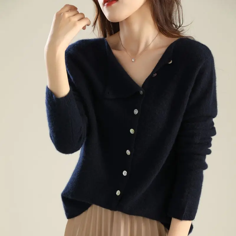 Women Clothing 2023 Autumn Winter Simple Casual Long Sleeve Knitwear Soft Comfortable Solid Slim Button Knitted Sweater Cardigan