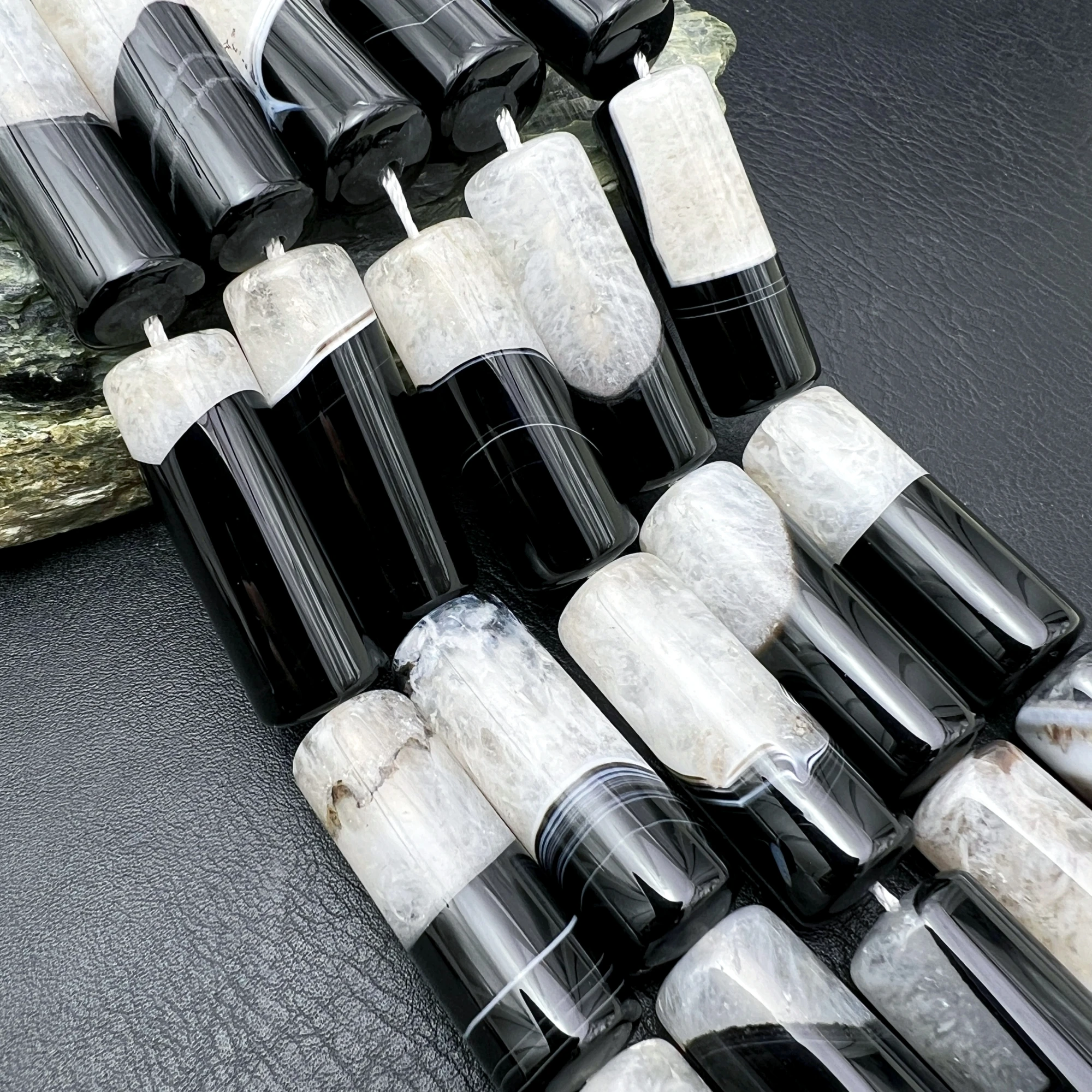 14x40MM 10PCS Large Cylinder Natural Black Uruguayan Agates Quartz Tube Focus Pendant Beads For DIY Jewelry Making MY251105