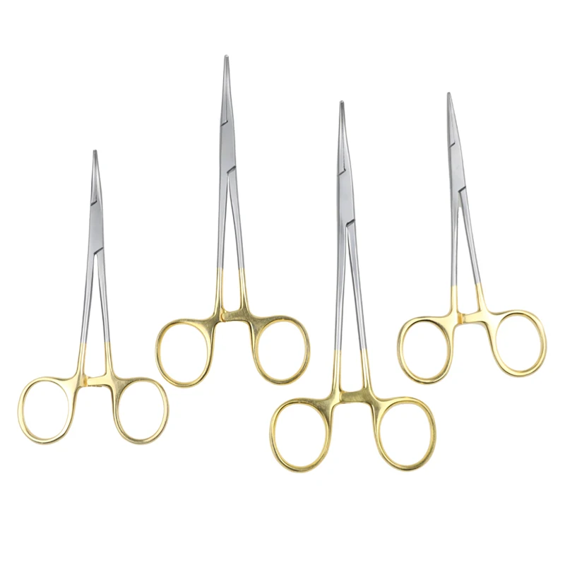 Four Type Choices Hemostatic Forceps Gold Handle Forceps Stainless Steel Pliers Straight Curved