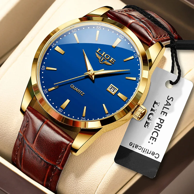 

Мужские часы LIGE, новые, простые, роскошные, кварцевые, водонепроницаемые, с подсветкой, с указателем даты, модные, спортивные, reloj hommes