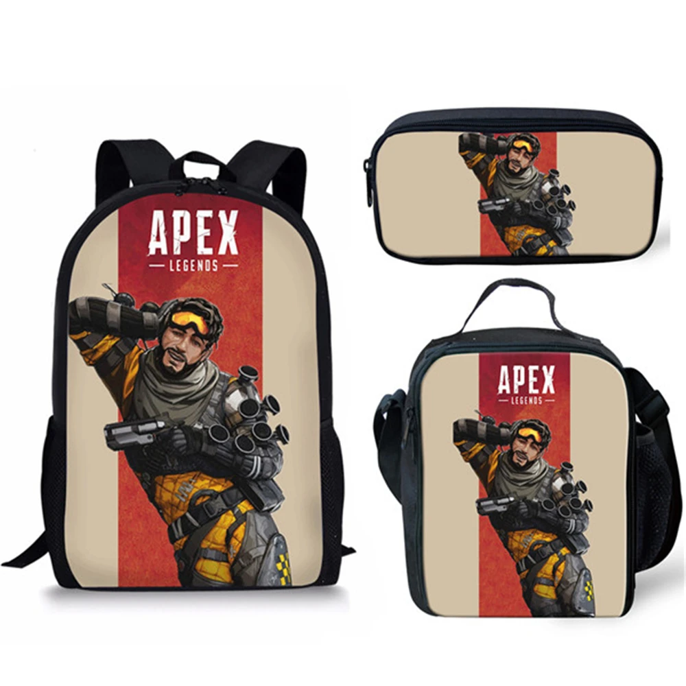 APEX 3D Print 3 pcs/Set Classic, mochilas escolares para pupilas, mochila para portátil, bolso de hombro inclinado, estuche para lápices, novedad