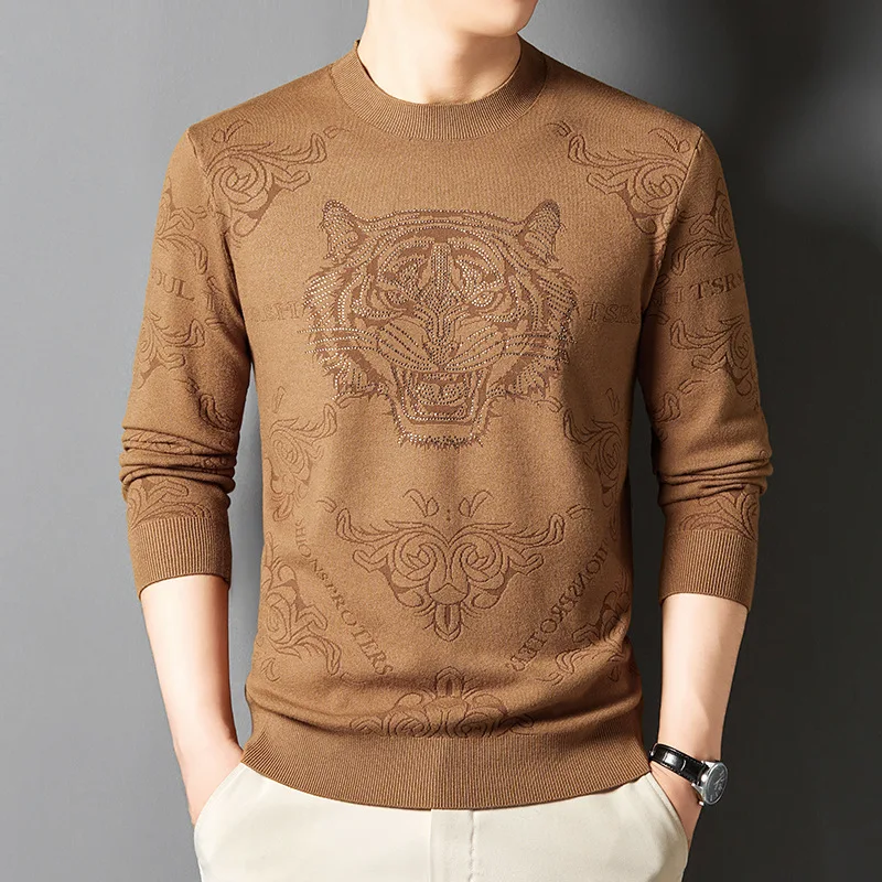 High Quality Men\'s O-Neck Sweater Printed Pullover Long Sleeved  Knitted Top 2024 New  Autumn/Winter Thickened Base Men Clothing