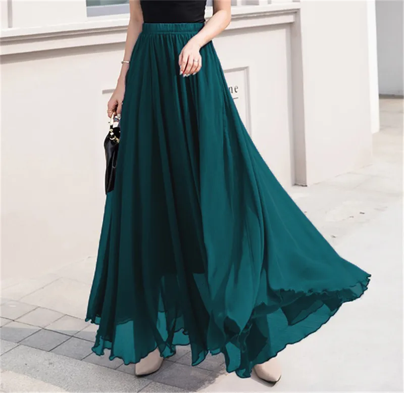 

Women skirt 2025 women spring and summer temperament commuting new solid color elegant chiffon skirt women high waist long skirt