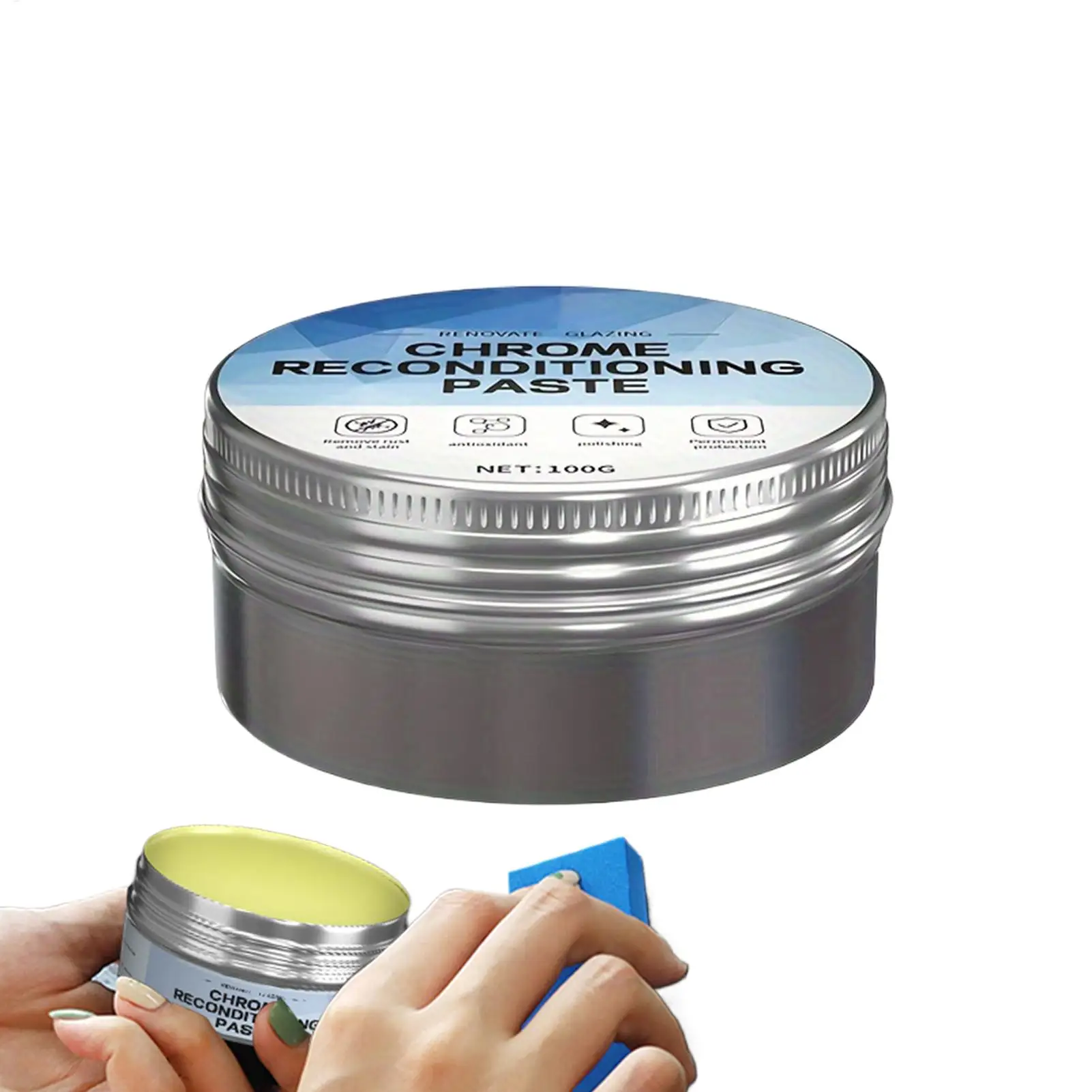 100g Chrome Polishs&Scratch Remover Paste Alloy Aluminum Stainless Steel Reconditioning Agent Metal Restoration Wax, Car Care
