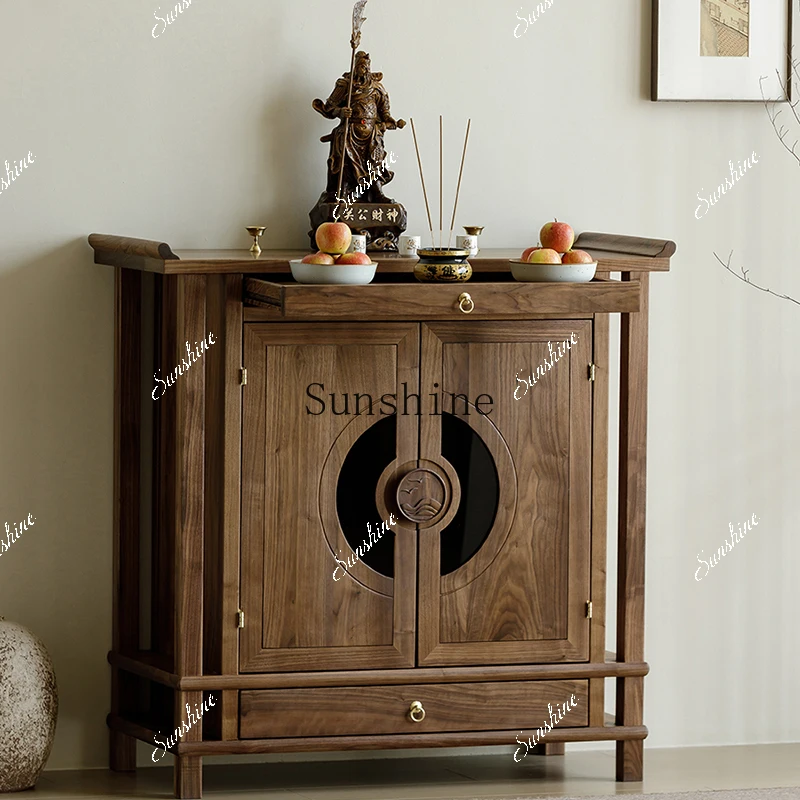 

North American black walnut solid wood Buddhist cabinet, living room, God of Wealth desk, household entrance table FT