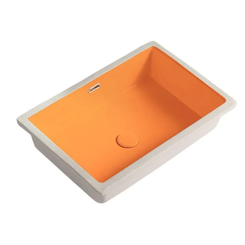 Lavabo de fondo cuadrado de fondo plano naranja, fregadero empotrado, lavabo individual de cerámica de colores moderno y sencillo, lavabo para balcón
