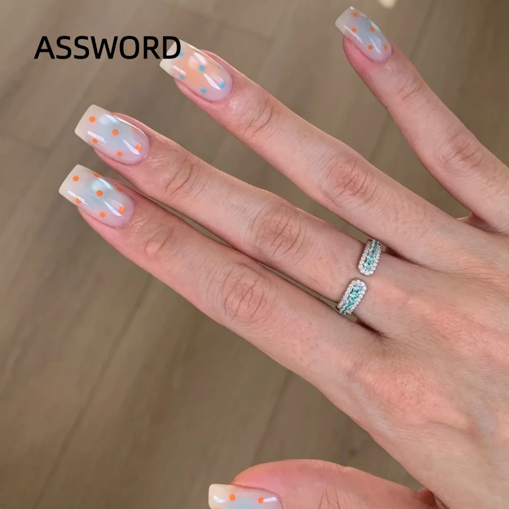 925 Sterling Silver Blue‑Green Zircon Bypass Open Ring Double Row Pave Setting Adjustable Stackable Ring for Women Fine Jewelry