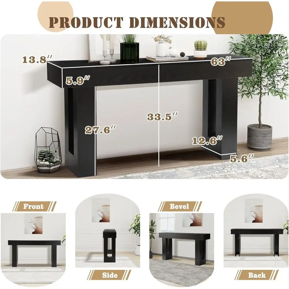 Rustic 63 Narrow Wood Entry Table, Ideal for Hallway, Living Room, and Behind Sofa (Black)