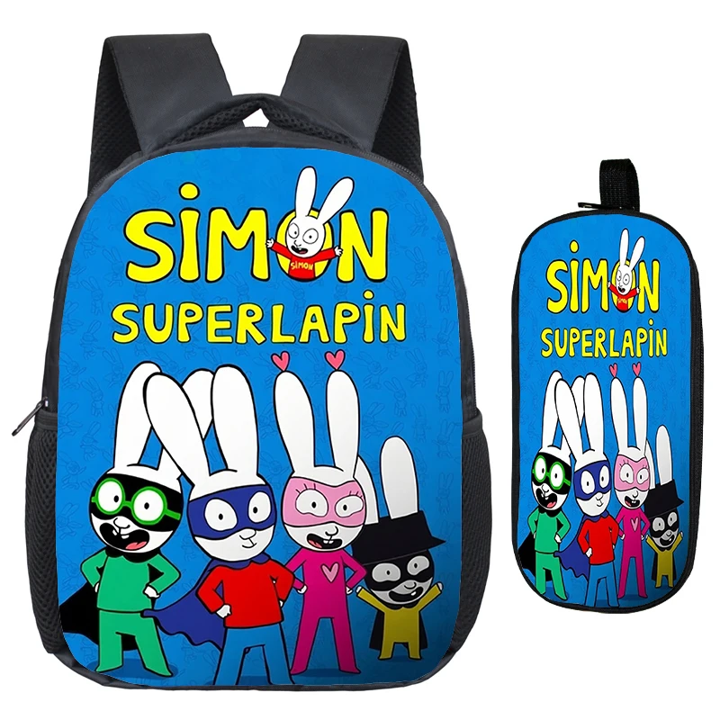 Kids Backpack Simon Super Rabbit School Backpack with Pencil Bags School Bags for Boys Girls 2pcs Children Bookbag Best Gift