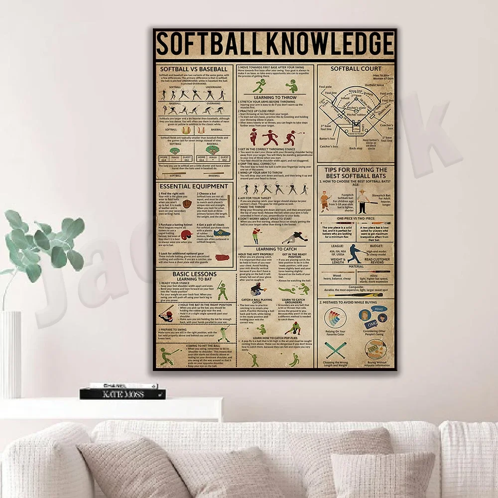 Softball Knowledge Poster Softball vs Baseball Poster Baseball Softball Player Lover Gift Canvas Print