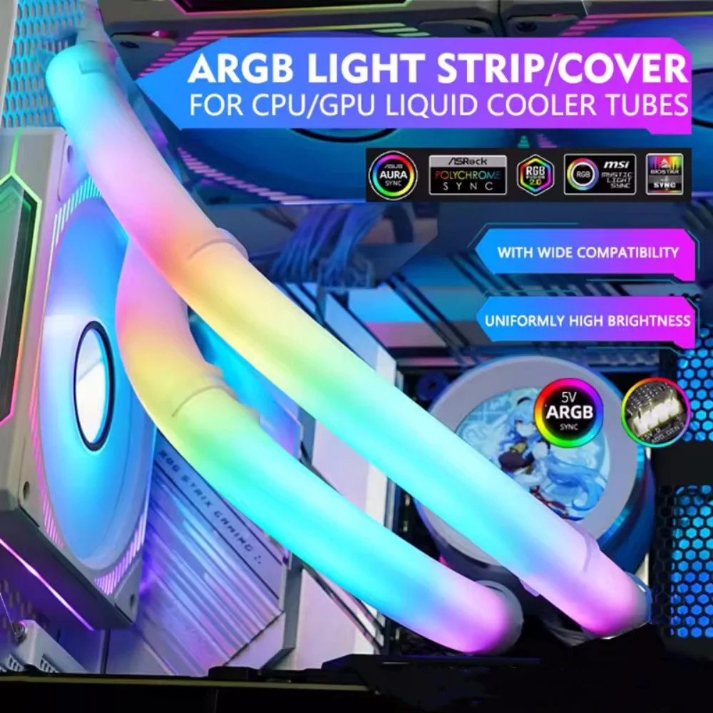 Flexible 5V ARGB LED Neon Tube Light Strip Cover Sleeve For chassis AIO 120 240 360 CPU Water Liquid Cooler Modding Decorative