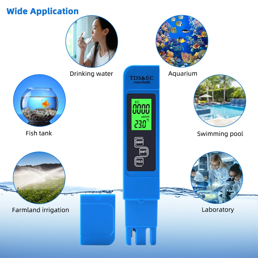 Yieryi 3 In1 EC Meter TDS Temperature Tester Conductivity Water Quality Measurement Pen 0-9999ppm for Swimming Aquariums