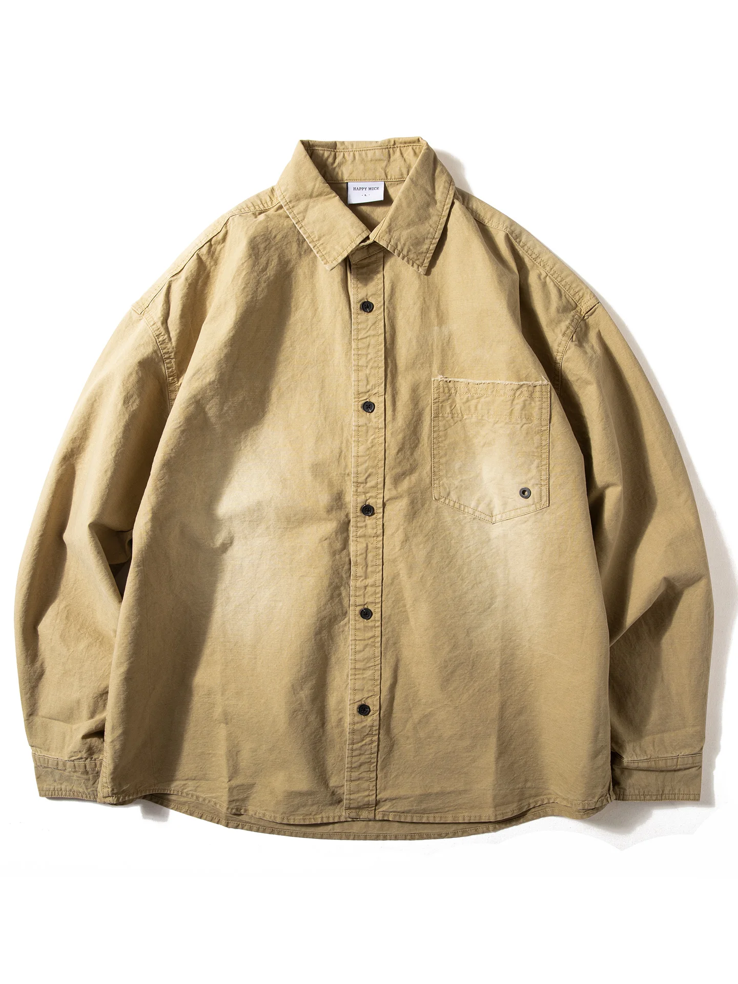 

Retro Waed Pure Cotton Long Sve Men's irt Casual Loose Outerwear Spring Autumn Big Size Workwear Vintage Sle