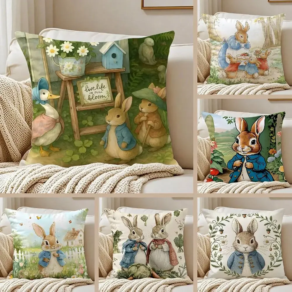 

Cartoon Character Cute-Peter Rabbit-Smart Anti-dustmite Pillowcase Invisible Zipper Silky Short Plush Sofa Cushion Cover