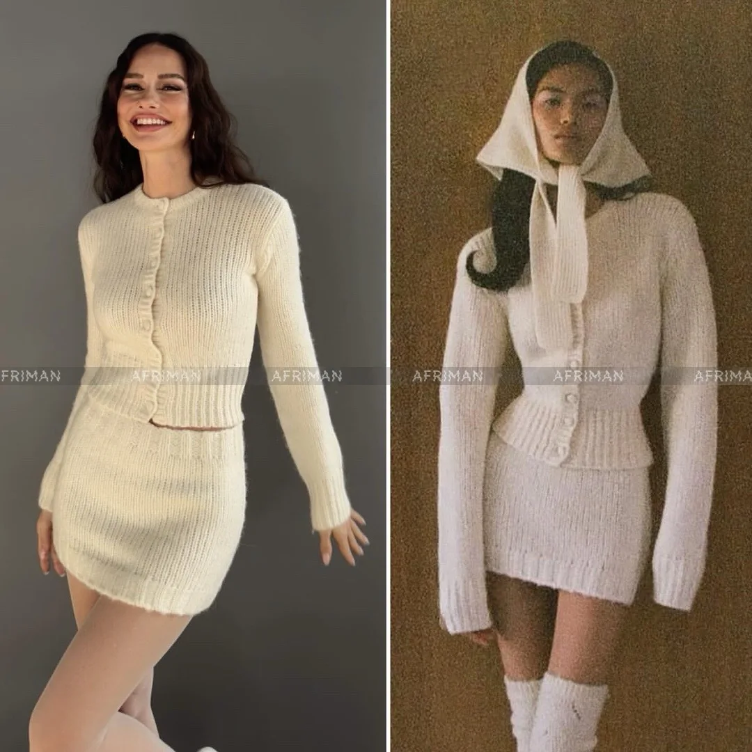 

Женский однобортный короткий кардиган, пальто + мини-юбки с высокой талией, комплект