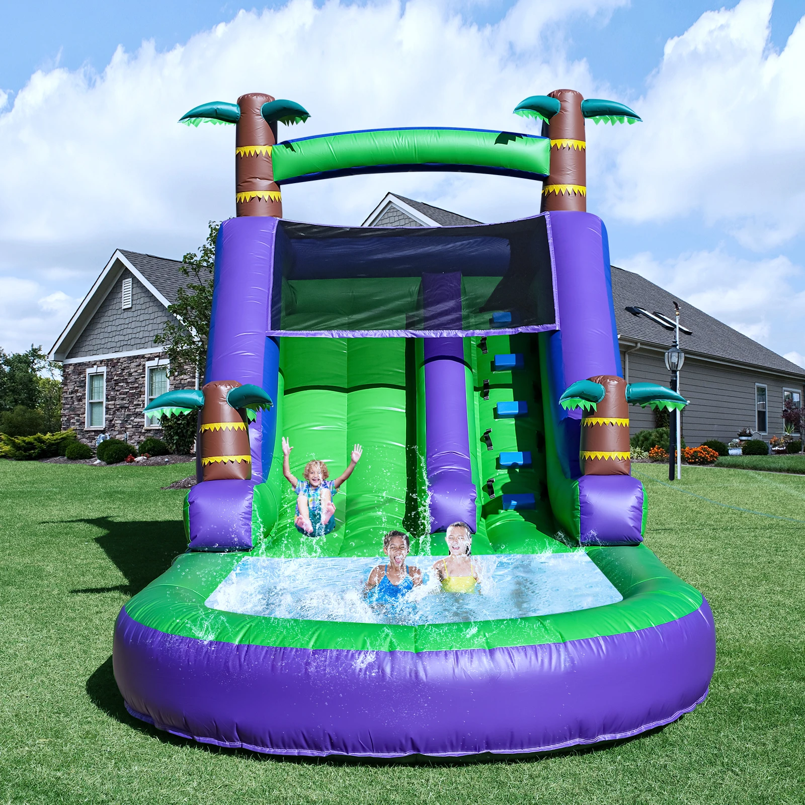 Aire de jeux pour enfants toboggan gonflable, maison de rebond commerciale avec toboggan aquatique en PVC et souffleur d'air de 1100 W 21 pieds/6,4 M
