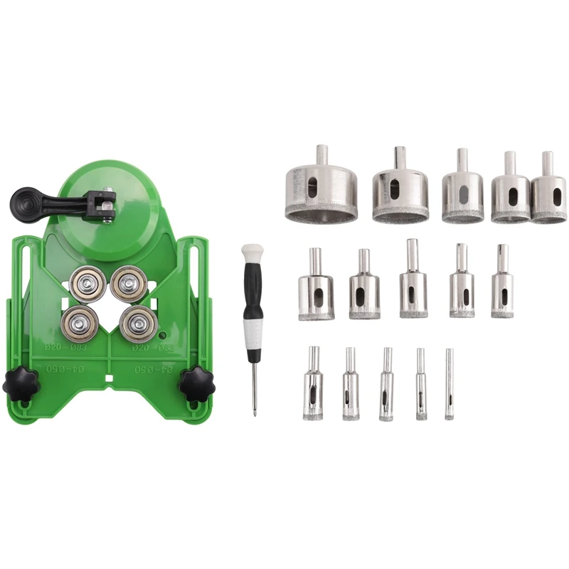 Diamond Hole Saw Kit 17PCS Drill Bits Sets With Double Suction Cups Guide Jig Fixture From 4Mm-83Mm Hollow Drill Durable