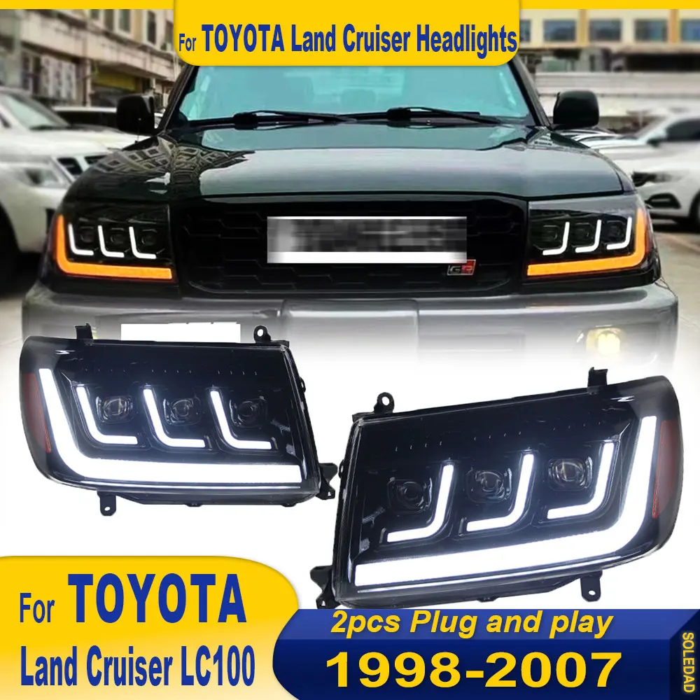 Pair Car Headlight For Toyota Land Cruiser LC100 1998-2007 LED Headlights Assembly DRL Turn Signal High Beam Angel Eye Projector