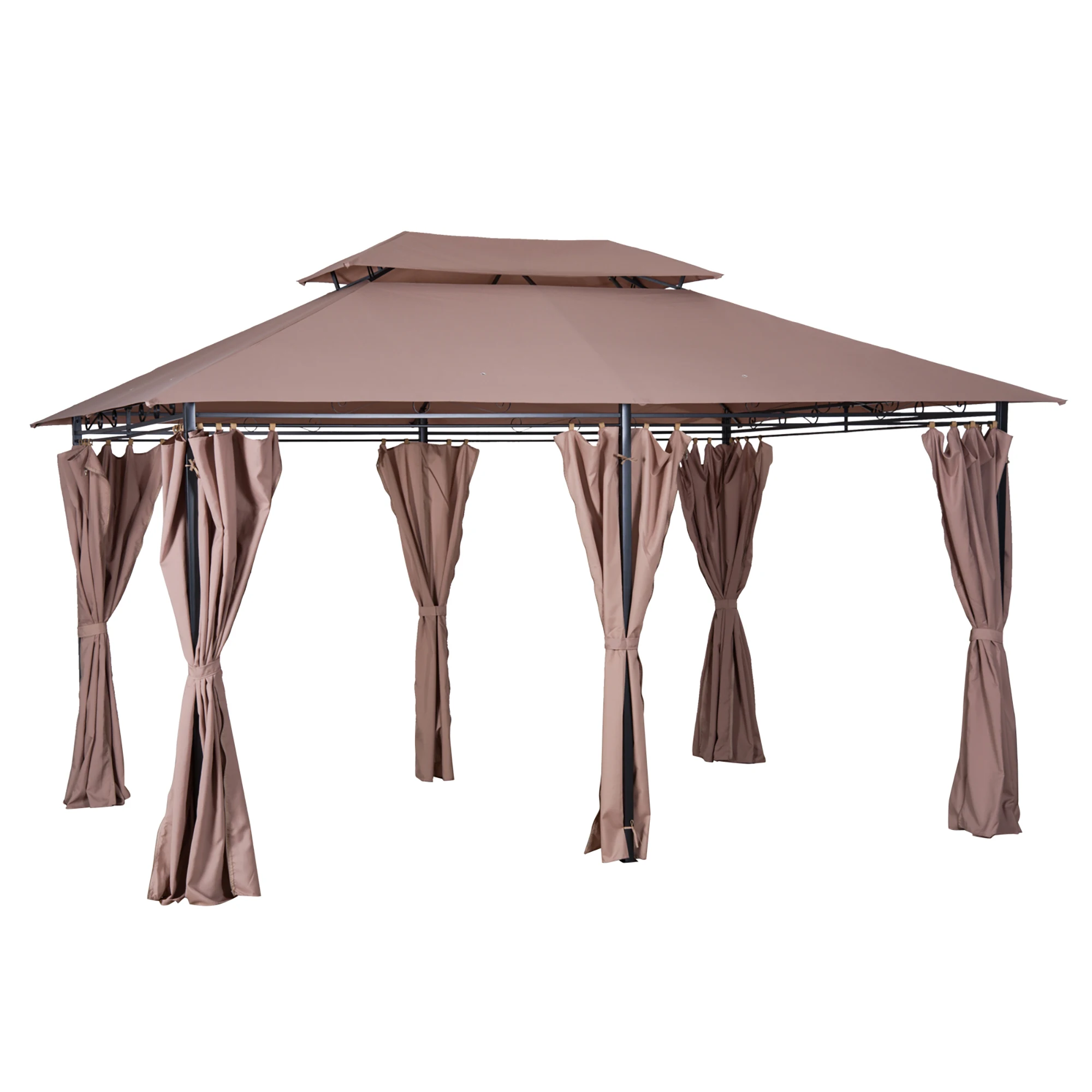 3x4 m outdoor garden gazebo with double khaki roof side walls