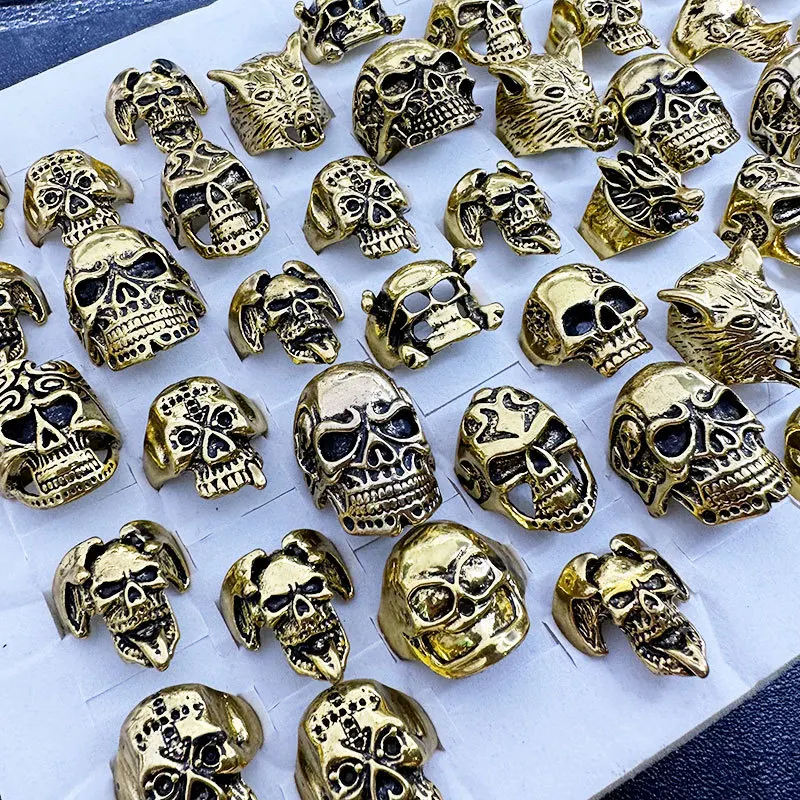 1/5/10/20/30/50pcs Gothic Style Rings Trendy Skull Head Design Match Daily Outfits Perfect Accessory For Halloween Multi Sizes