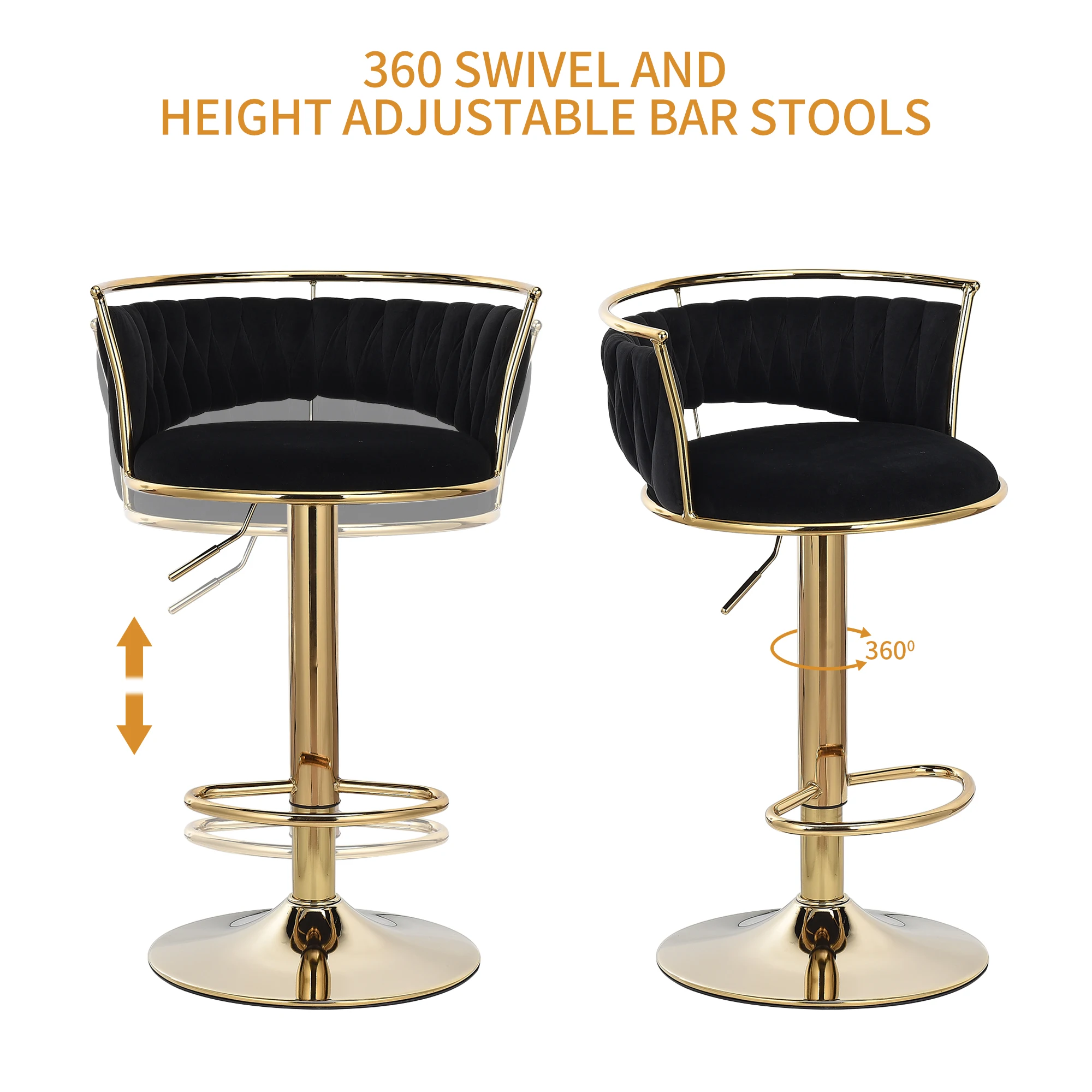 2 szt. Stołek barowy z regulacją wysokości, mały stołek barowy z oparciem, krzesłem, aksamitem i metalowym stołkiem na ladę, zestaw 2 szt.