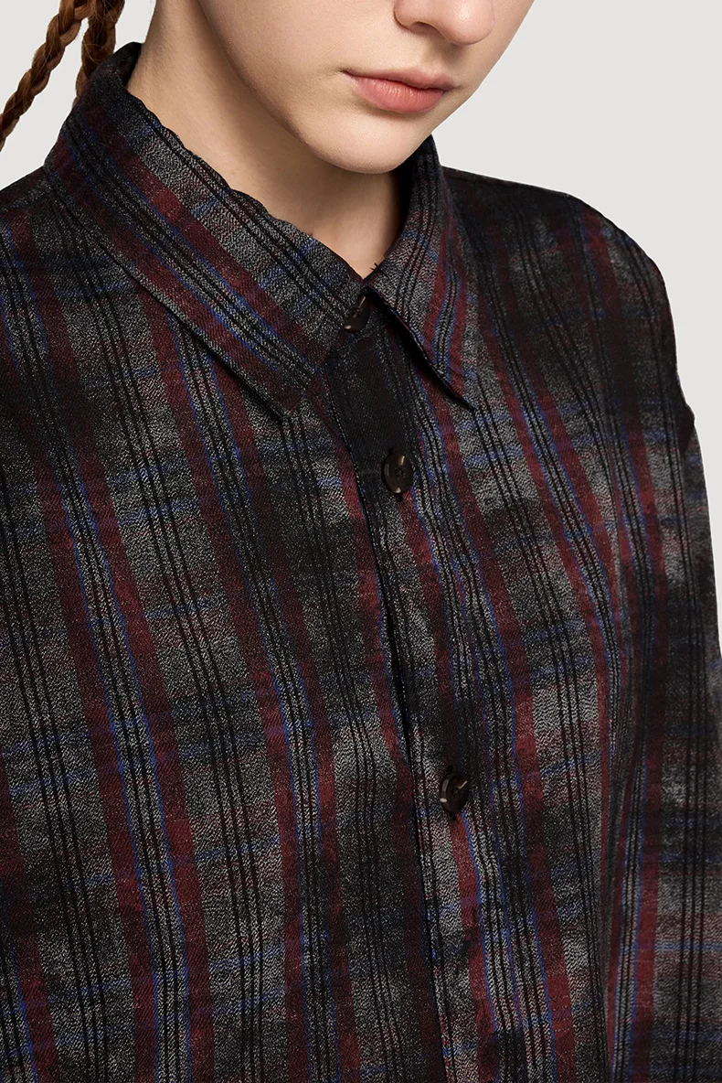 Fashion City Men Loose Clothing Stained Grid Pattern Shirt