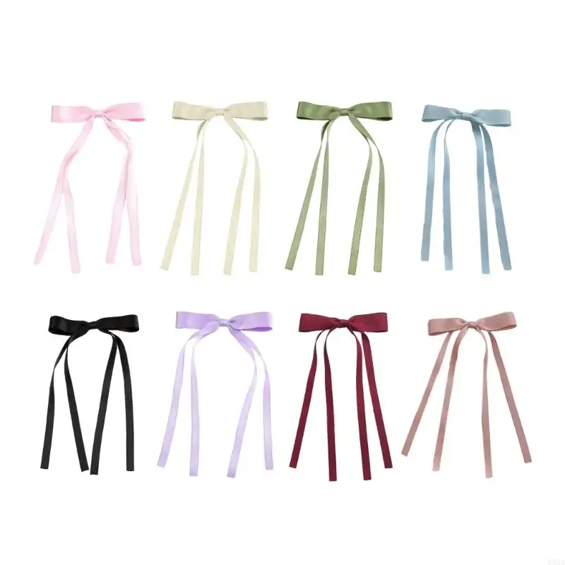 P88A Fashion Hair Bow Hairpin for Women Girls Ribbon Bowknot Hair Clips Sweet Women Long Bows Barrettes Headpiece Headwear