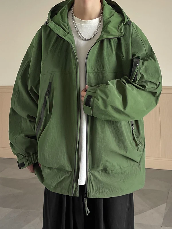 

Retro American Functional Outdoor Hooded Jaet Men's Trendy Casual Haome proof Polyester Fabric Spring Autumn