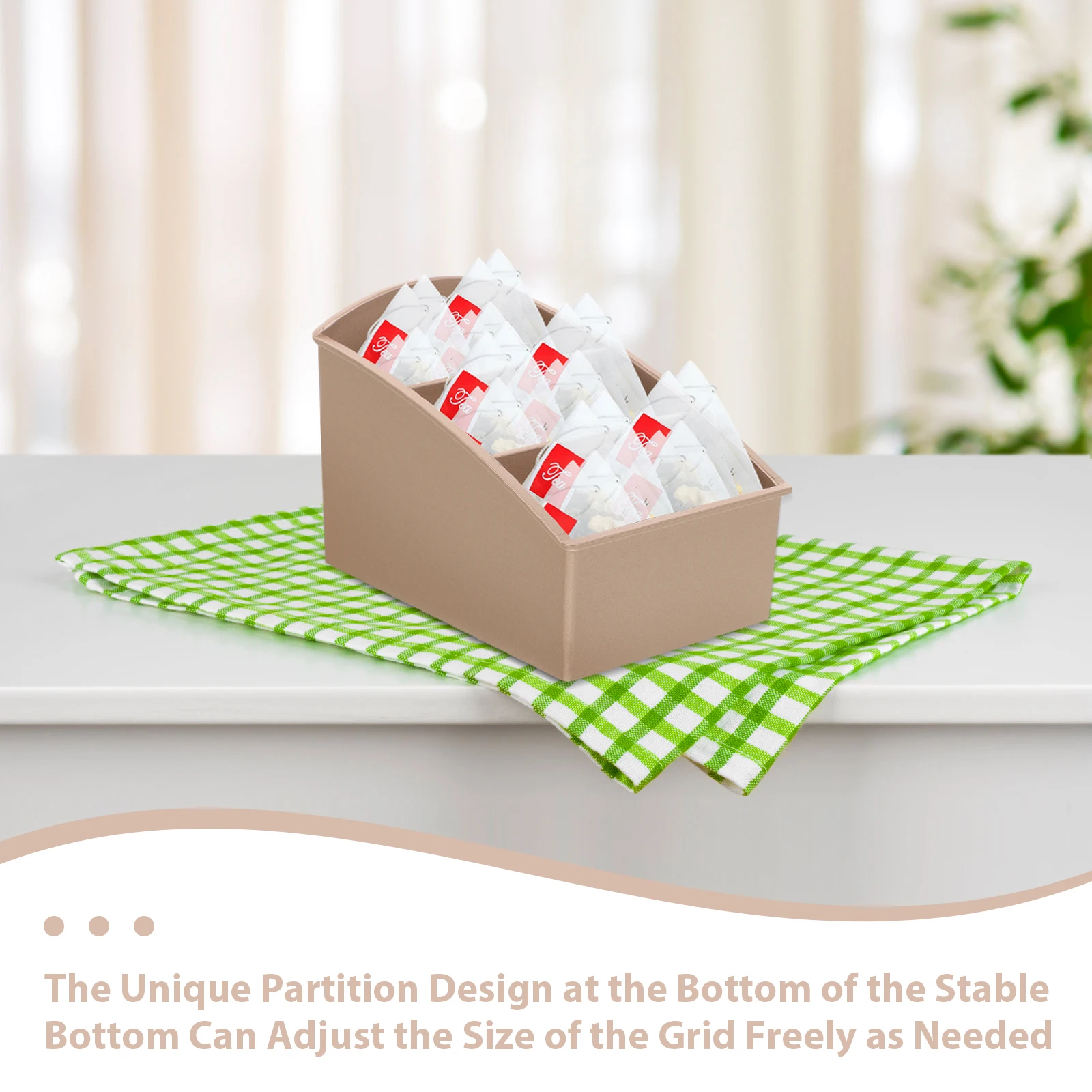 

Tea Bag Organizer Box with Multiple Compartments for Kitchen Counter Coffee Bar Storage of Tea Bags Sugar Packets Condiments