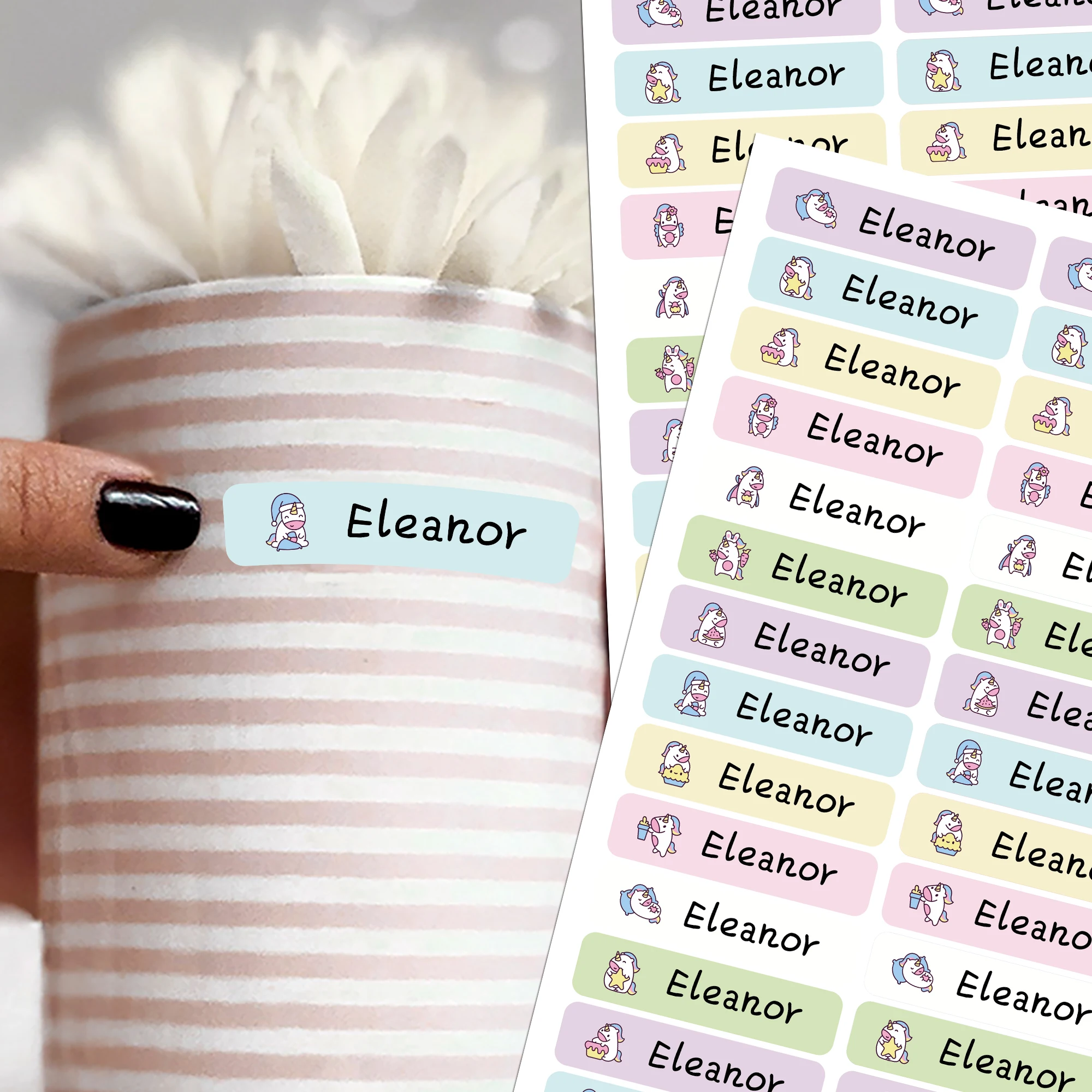 126/168pcs Unicorn custom Stickers Personalized Tag Textbook Label Textbook Stickers For School Lunch Boxes & Office Supplies