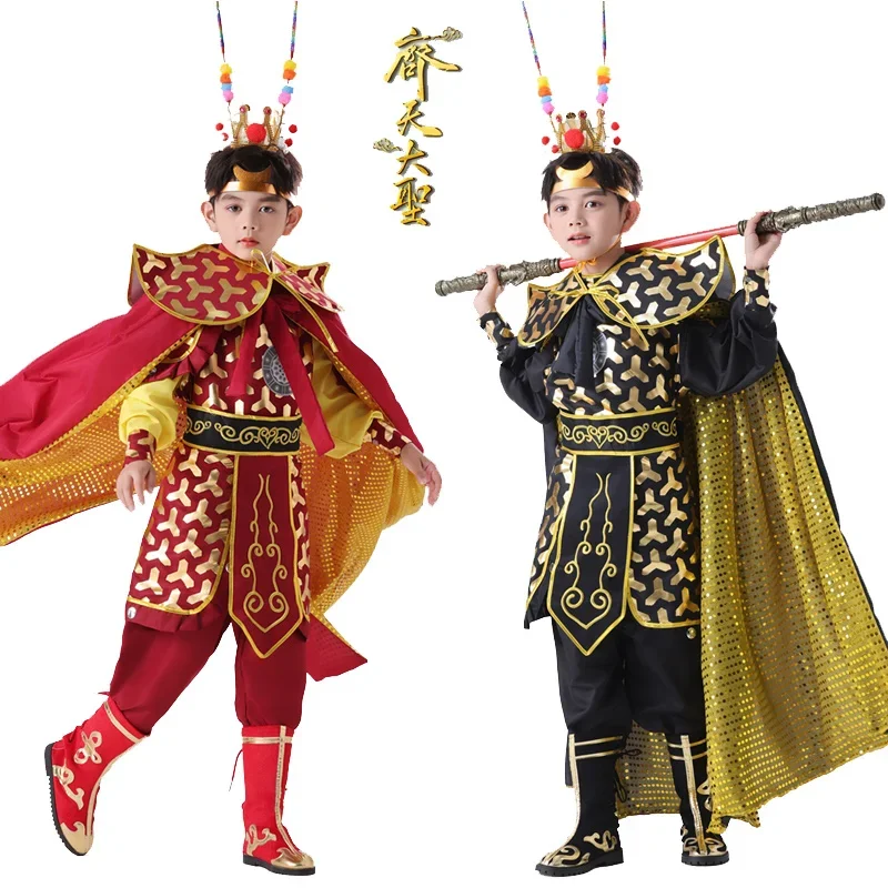 

Halloween Sun Wukong Costume Boys Warrior Costume Great Sage Equal to Heaven Red Festival Clothing (Not Include Weapon ))
