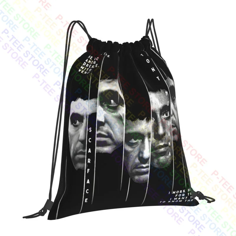 Scarface Tony Montana Sliced Al Pacino American Dream Cuban Mafia Drawstring Bags Gym Bag Softback Eco Friendly