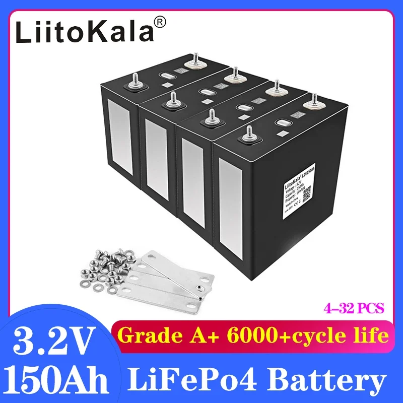 

4/8/16/24/32PCS LiitoKala 3.2V 150Ah Lifepo4 Battery Rechargeable Cell Pack 12V 24V 48V for RV Golf Cart Boats EU US duty free