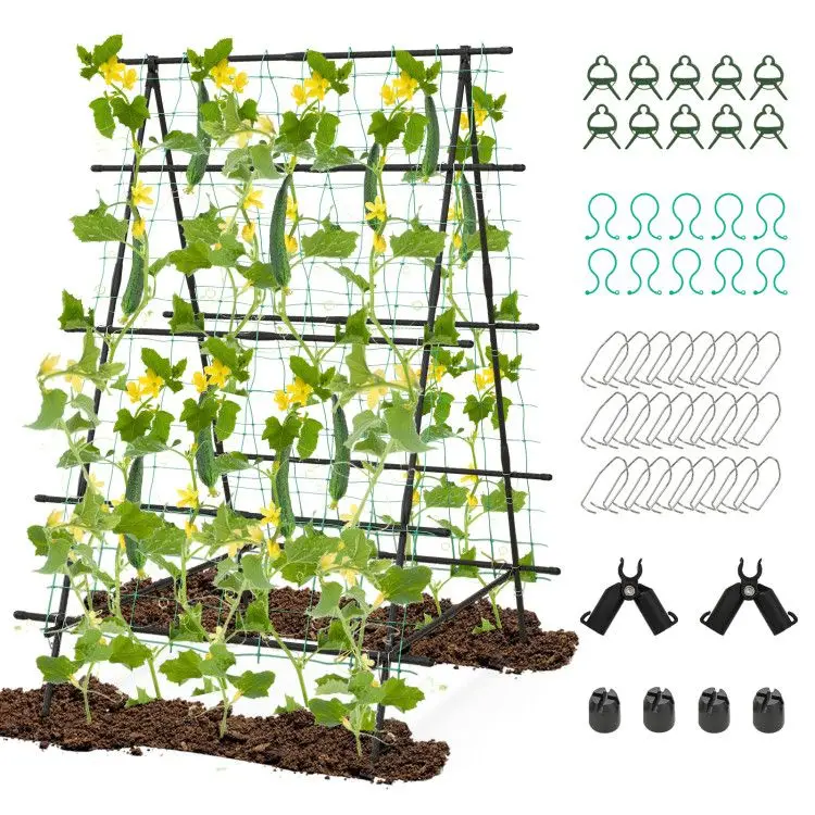 

A-Frame Garden Cucumber Trellis with Netting for Climbing Plants Outdoor