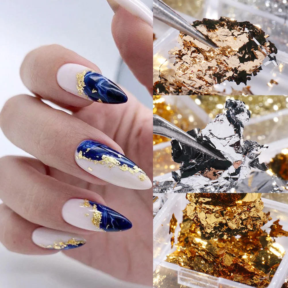 

Foil Glitter Art Stickers Tips Wraps Manicure Sticker Decors Gold Silver Sequins Diy Nail Supplies Nail Decorations For