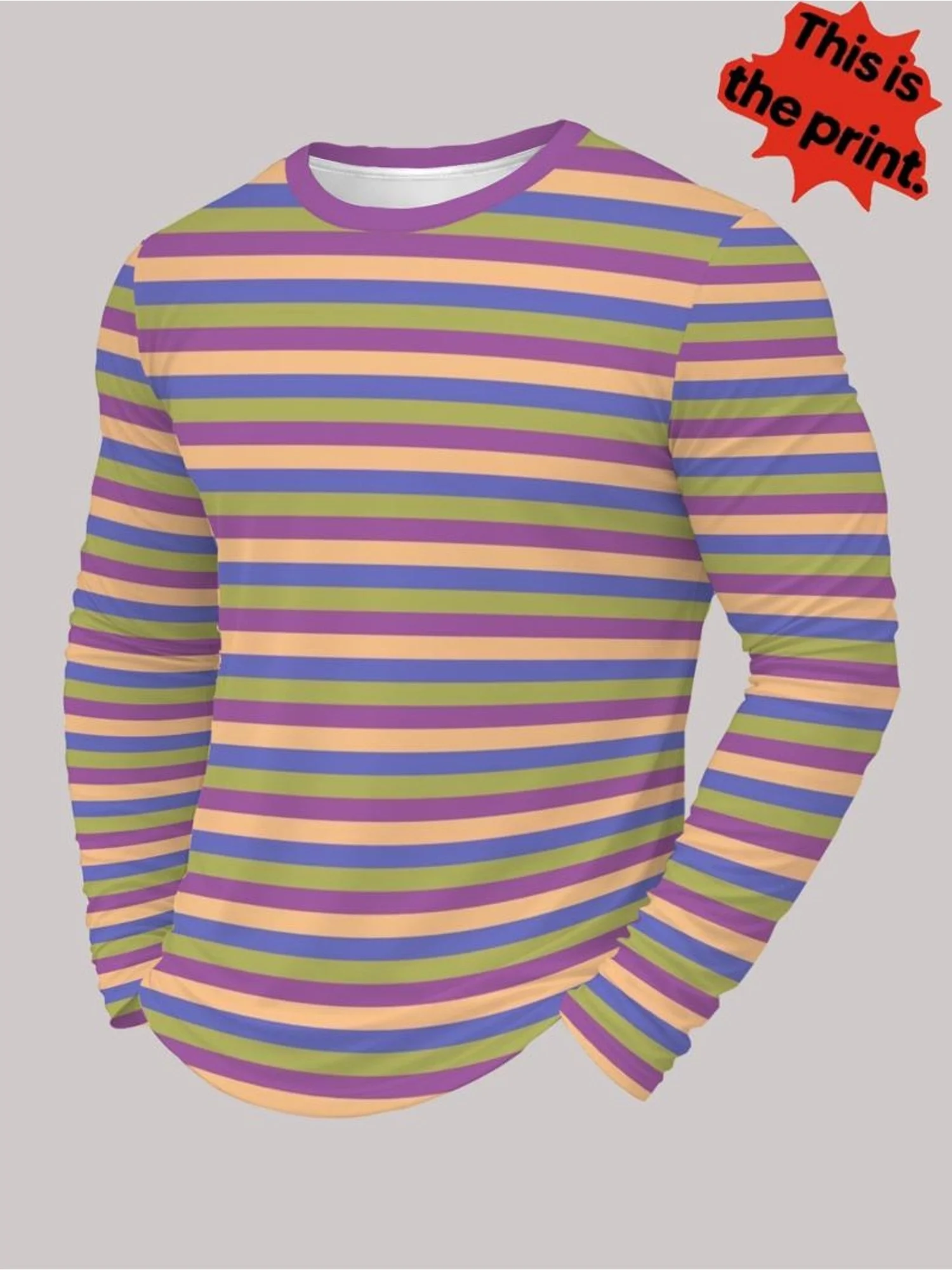 Men's Fashion Spring and Autumn Bottom Shirt Retro Multi Color Striped Round Neck Outerwear Multi Functional Long Sleeve