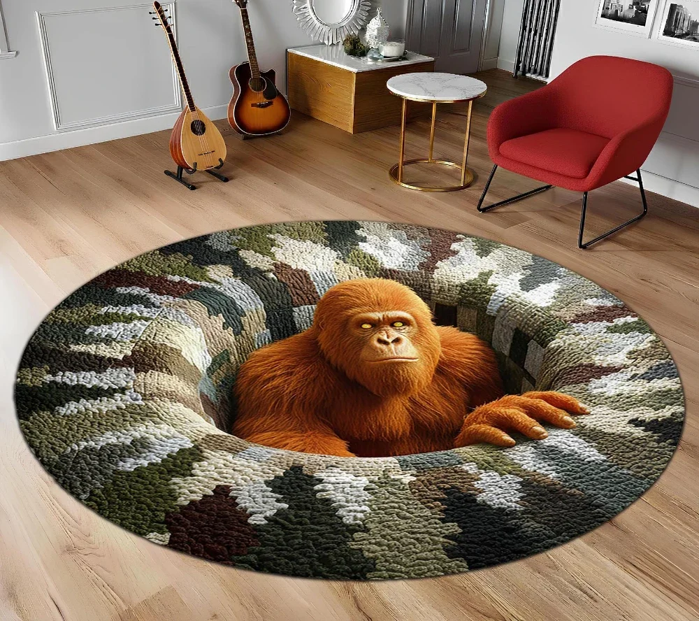 Cracked Ground Monster Horror 3D Illusion print Round Rug,halloween party area,entryway home decor Non Slip Rug Gift