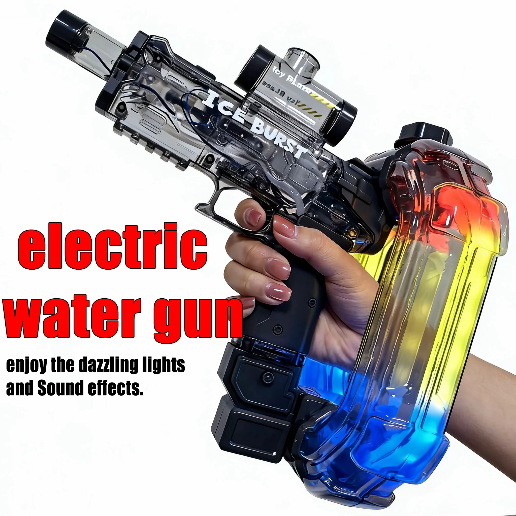 

Кольцевой электрический водяной пистолет для детей, крутая игрушка, автоматический водяной бластер с разноцветными огнями и звуком, летняя уличная игрушка, подарок