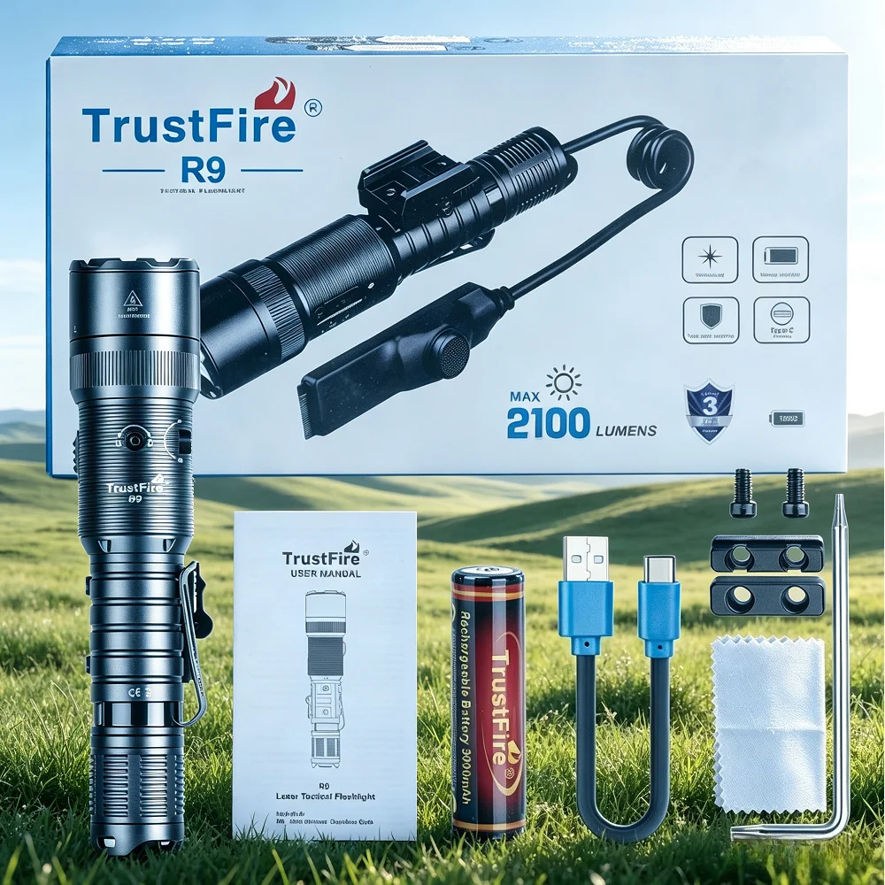 Powerful Rechargeable Tactical Flashlight 2100Lumens Hunting Torch 240 Meters with 18650 Battery for Outdoor Sport -TrustFire