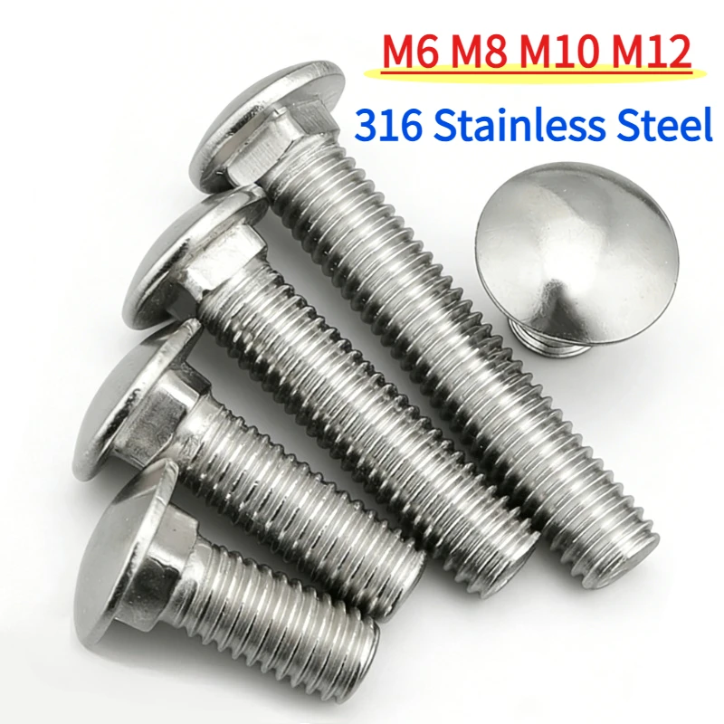 M6 M8 M10 M12 16mm-180mm Length Carriage Bolt 316 Stainless Steel Round Head Square Neck Screw DIN603