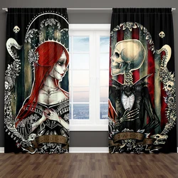 Cartoon Couple Sexy Skeleton Beauty Punk Black Shading Bedroom Kitchen Winodw Curtains Set for Living Room 2 Pieces Free Shiping