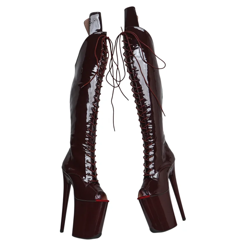 Leecabe   23CM/9inches patent  PU stripper heel party fashion platform High Heel  Pole Dance boots