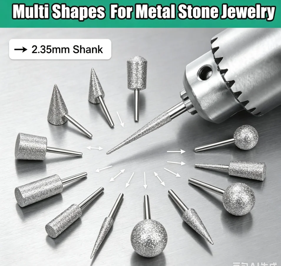 30pcs Shank Diamond Burs Set With Box For Dremel Electric Grinder Power Accessories Abrasive Drill Bit Rotary Tool Set 2.35/3mm