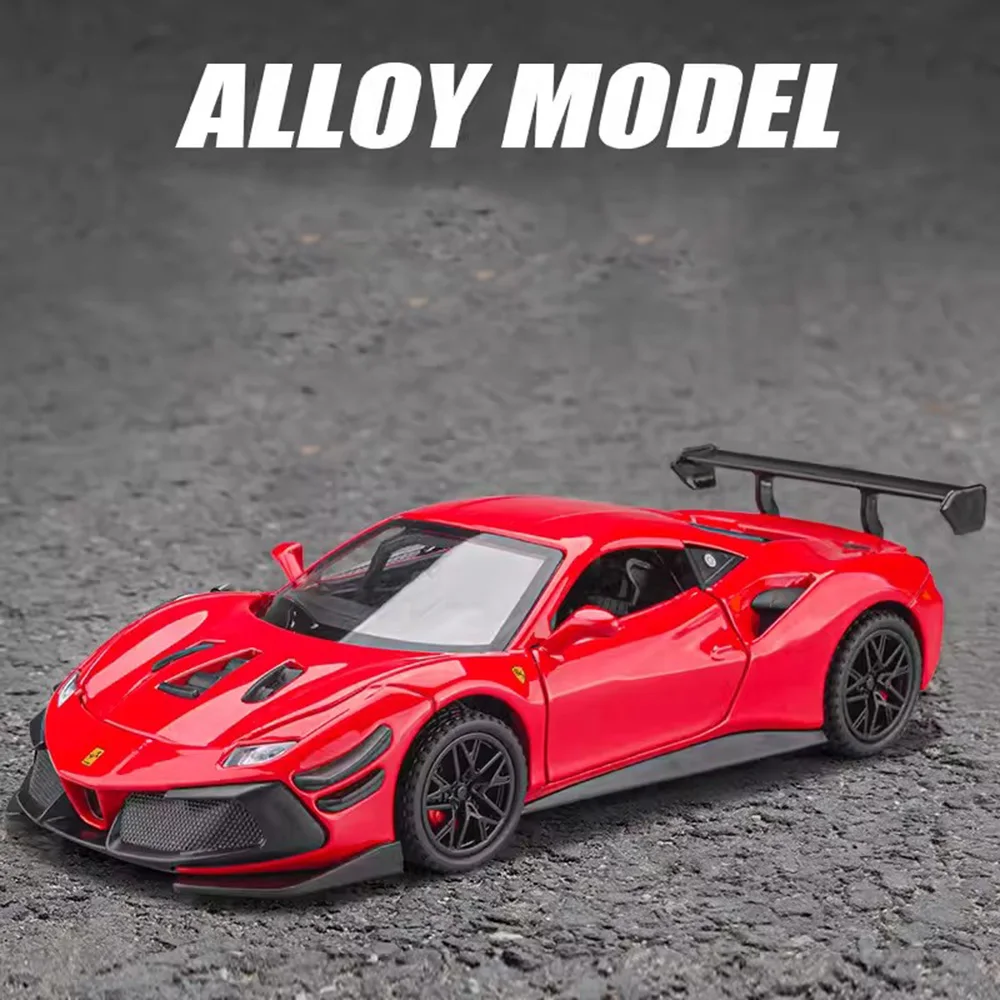 1:32 488 Toy Alloy Diecast Sports Car Model Toy with Rear Wheel Pull Back Rubber Tires Toys Vehicle Boy Birthday Collection Gift