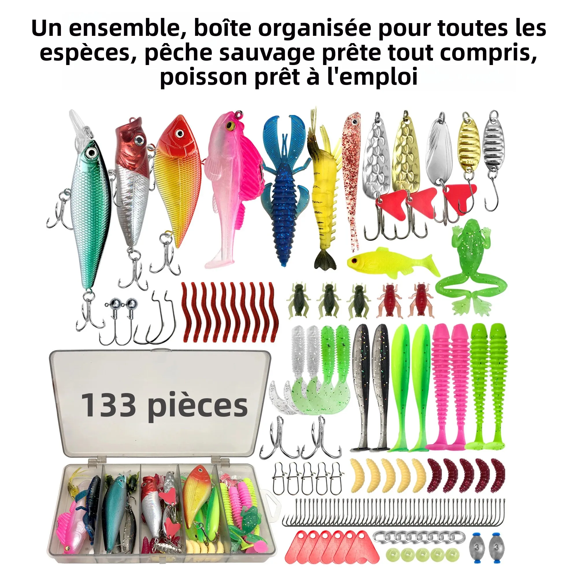 Kit de leurres de pêche 133/138/193/239 pièces, boîte à pêche avec crankbaits, hameçons, poids, équipement de pêche pour brochet, truite, pike, cadeaux pour hommes