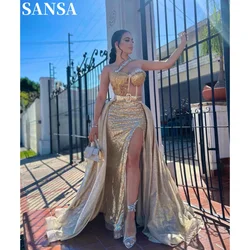 Sansa Exquisite A-Line Sequin Prom Dress Customized Strapless Floor-Length Wedding Dresses Side Splite Vestidos De Fiesta 2024